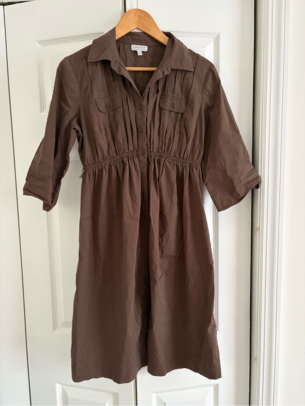 Maternity Button-Front Brown Dress
